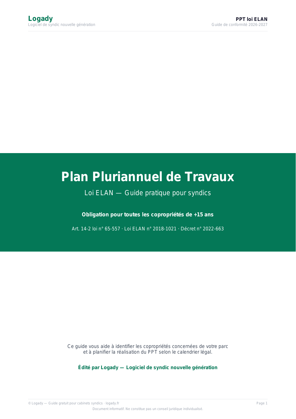 Apercu page 1 : Guide gratuit Plan Pluriannuel de Travaux — Loi ELAN